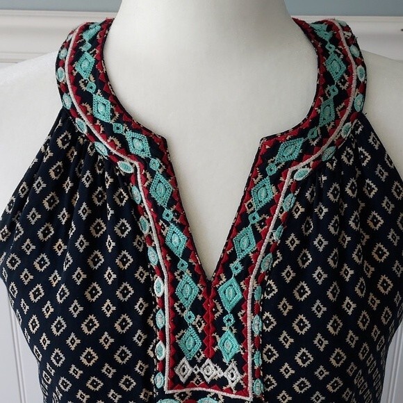 THML Black Embroidered Boho Sheath Dress Notch V Neck Sleeveless Small - Picture 2 of 11